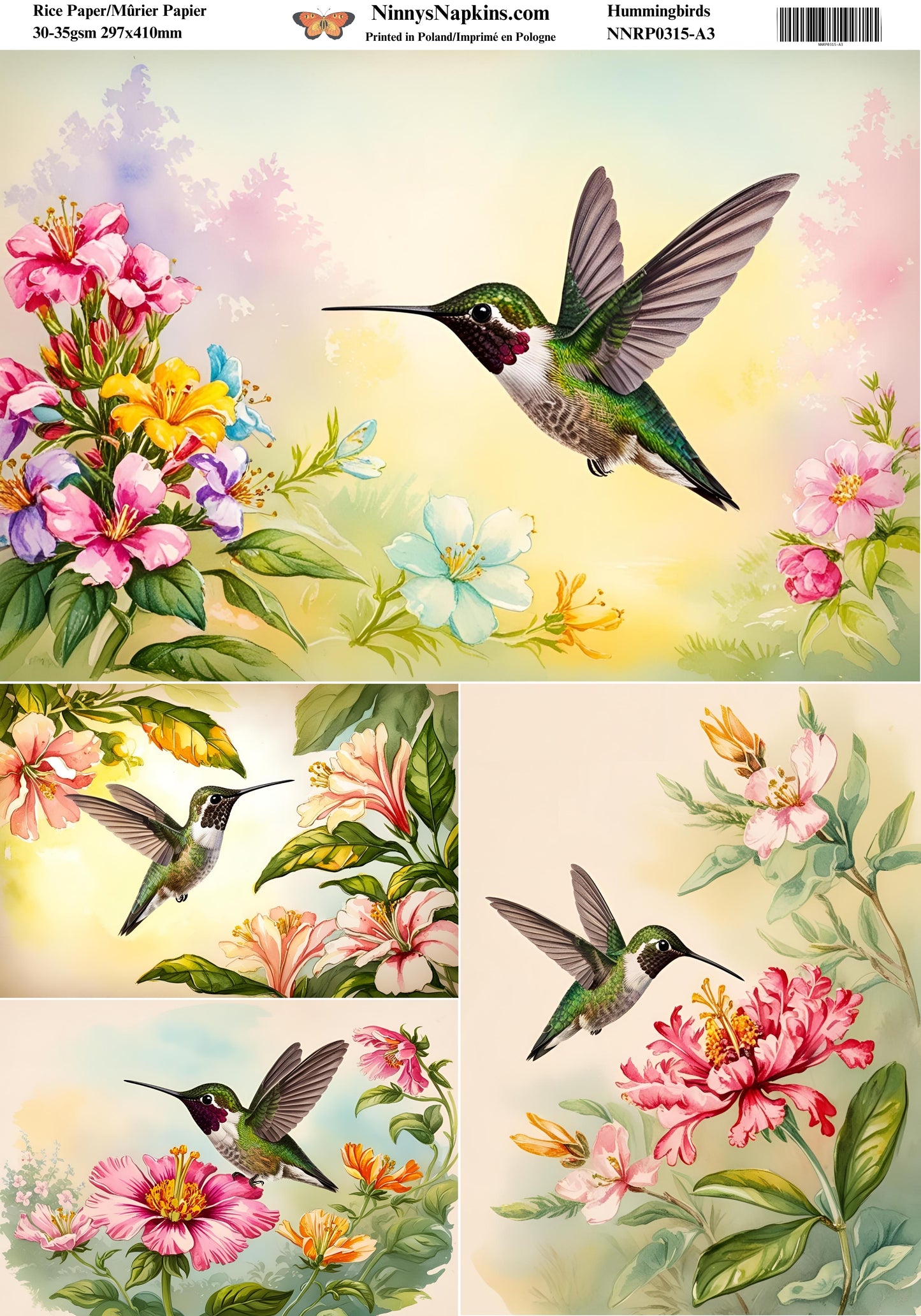 Decoupage Rice Paper - Hummingbird