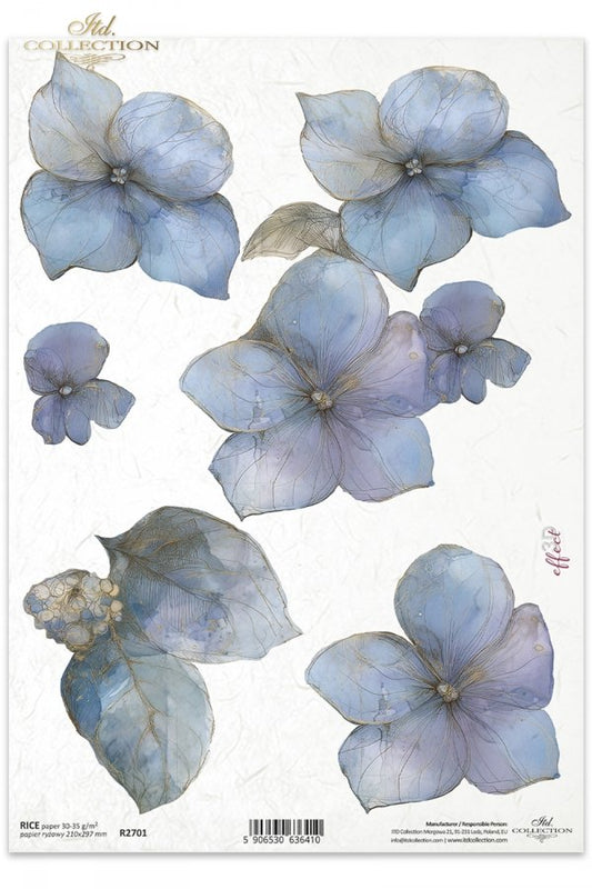 Decoupage Rice Paper - Hydrangea PetalsA4