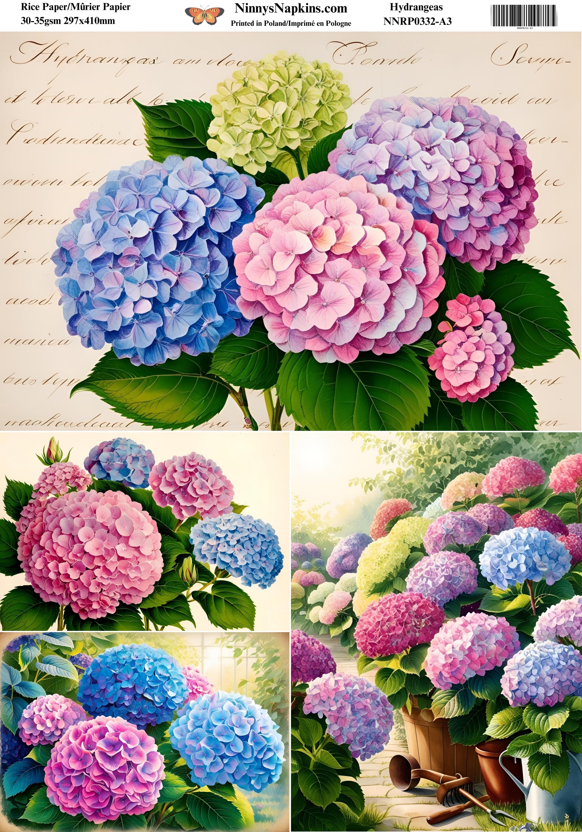 Decoupage Rice Paper - Hydrangeas
