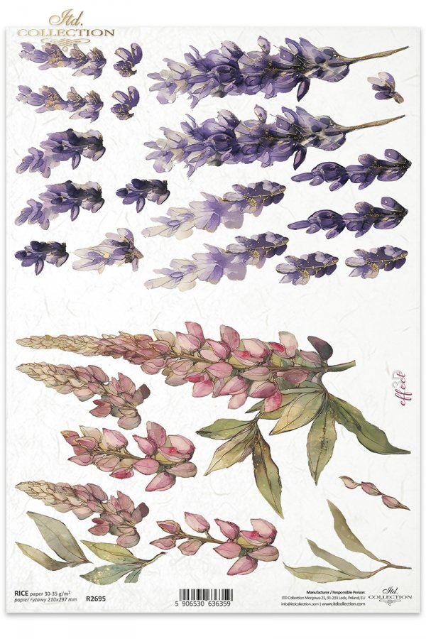 Decoupage Rice Paper - Lavender and LupinA4