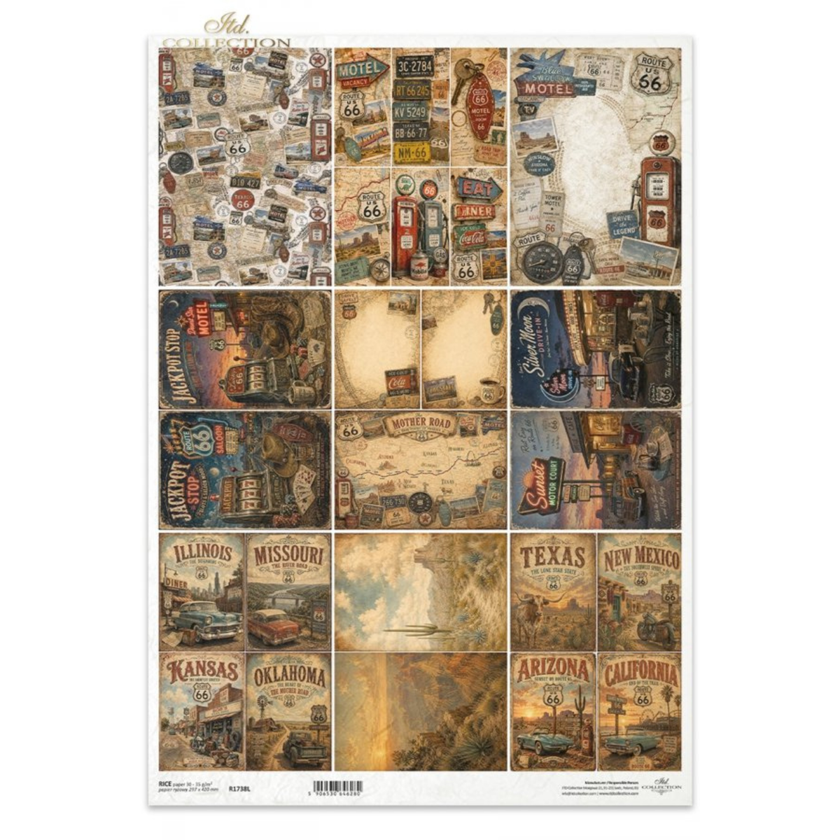 Decoupage Rice Paper - Legendary Route 66A3