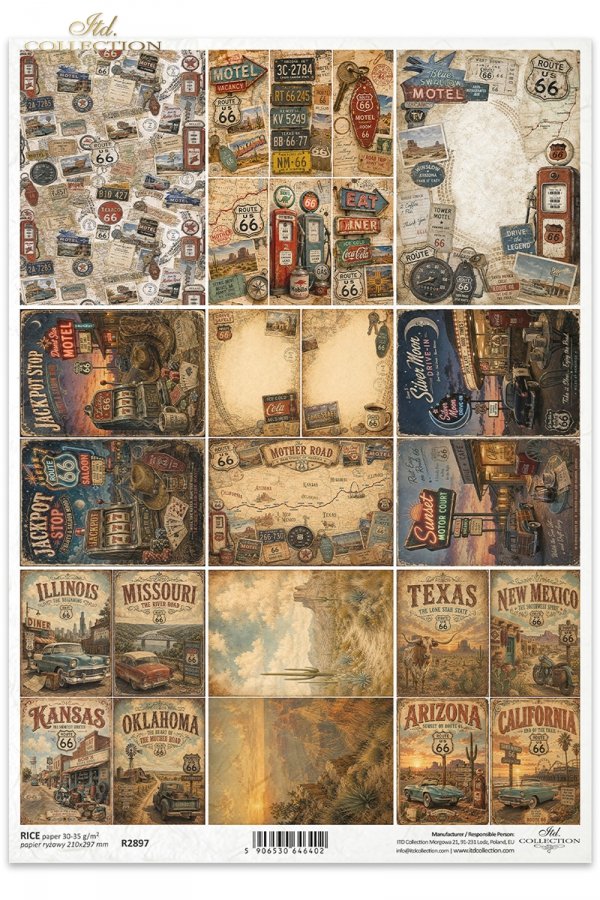 Decoupage Rice Paper - Legendary Route 66A4