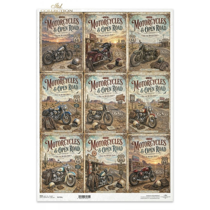 Decoupage Rice Paper - Legendary Route 66, MotorcyclesA3