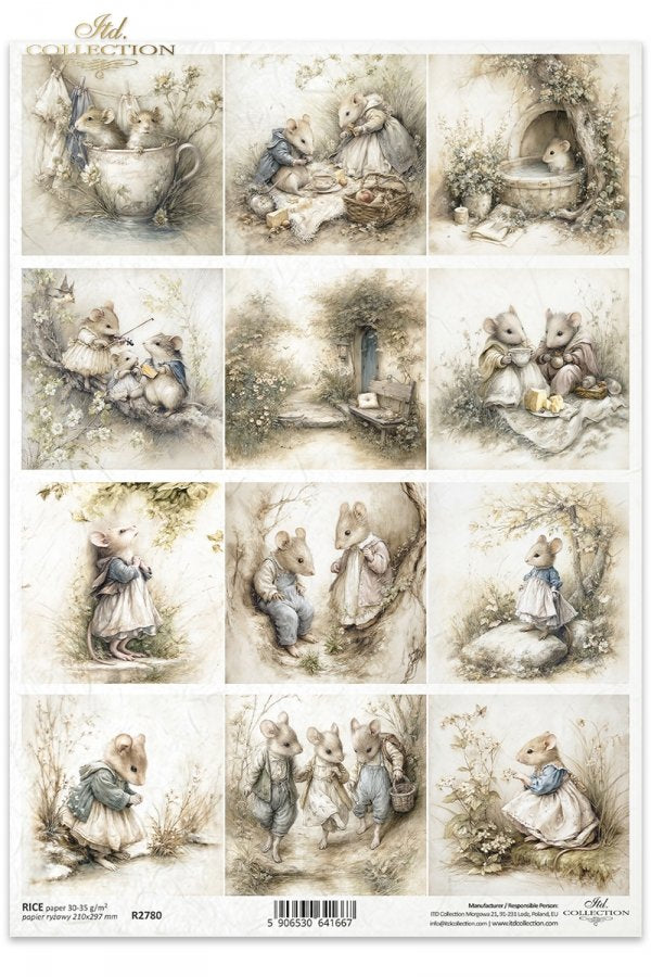 Decoupage Rice Paper - Mice IIIA4