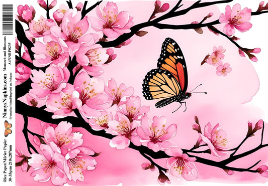 Decoupage Rice Paper - Monarch & Blossoms