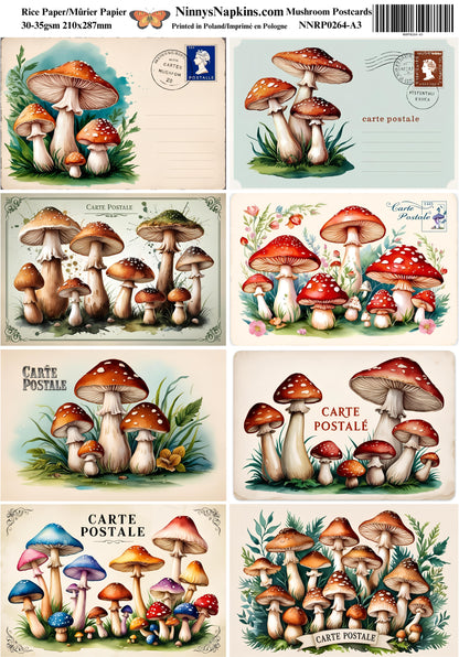 Decoupage Rice Paper - Mushroom Postcards
