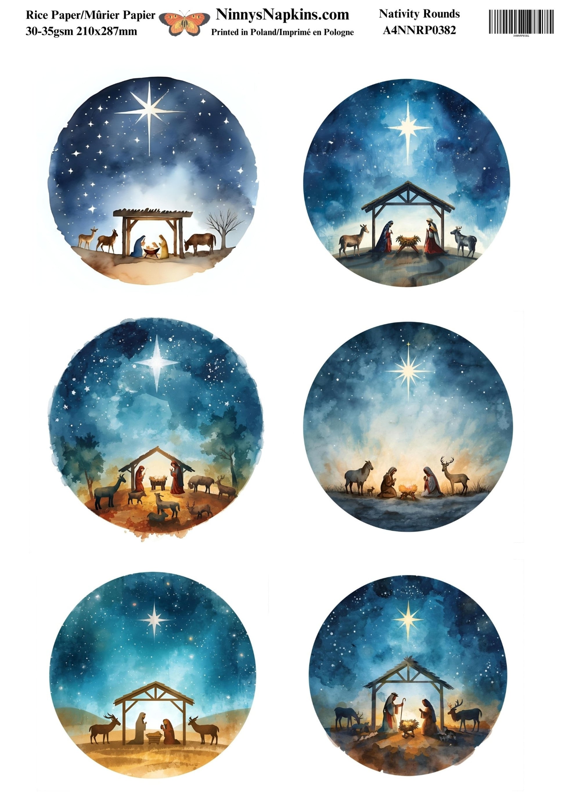 Decoupage Rice Paper - Nativity Rounds