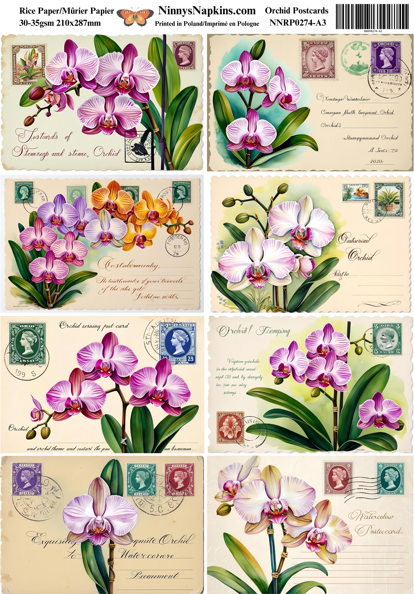 Decoupage Rice Paper - Orchid Postcards