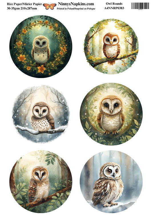 Decoupage Rice Paper - Owl Rounds