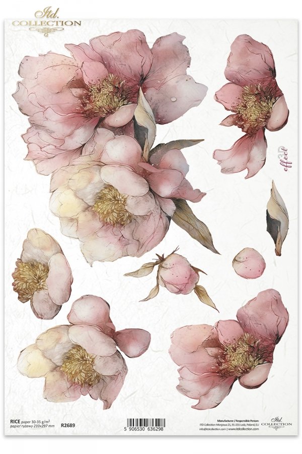 Decoupage Rice Paper - Peony PetalsA4