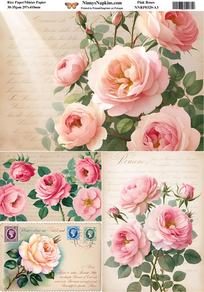 Decoupage Rice Paper - Pink Roses
