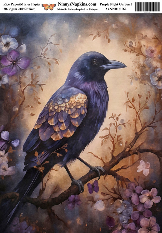 Decoupage Rice Paper - Purple Night Garden I Raven Crow
