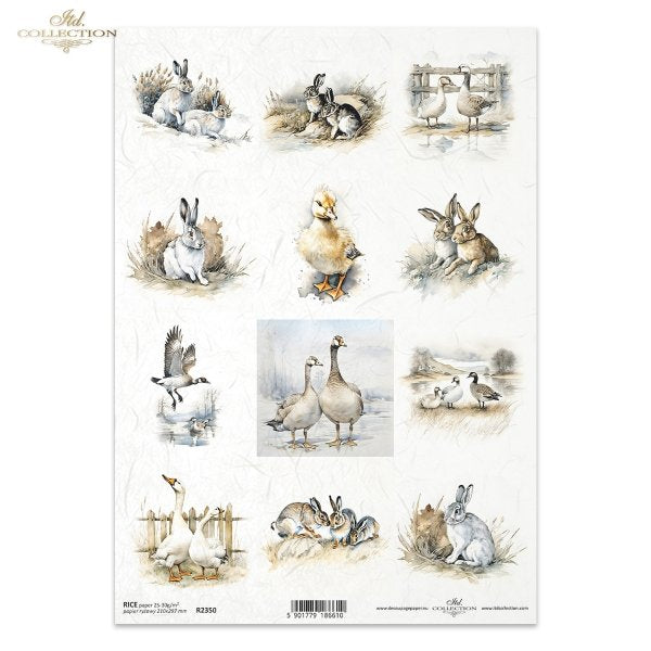 Decoupage Rice Paper - Rabbits and Geese