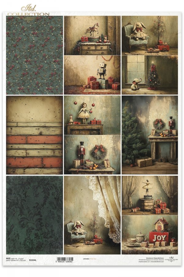 Decoupage Rice Paper - Retro Christmas ToysA3
