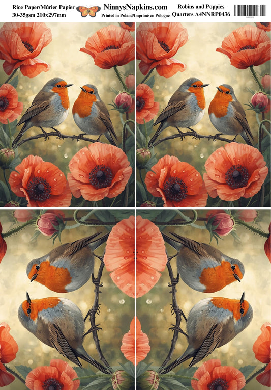 Decoupage Rice Paper - Robins and Poppies Quarters