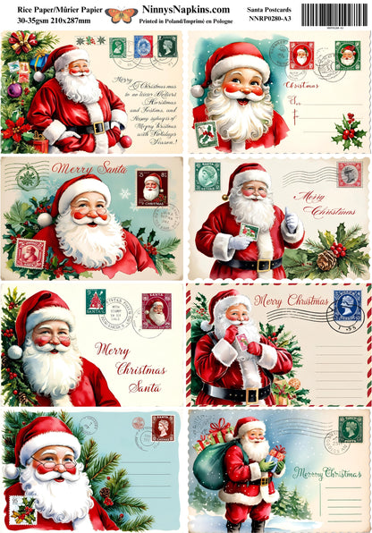 Decoupage Rice Paper - Santa Postcards