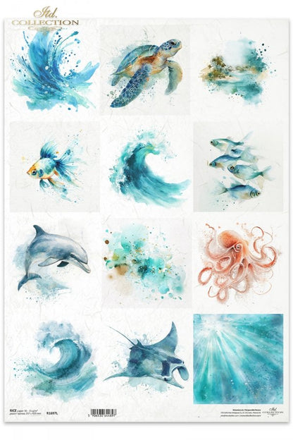 Decoupage Rice Paper - Sea AnimalsA3