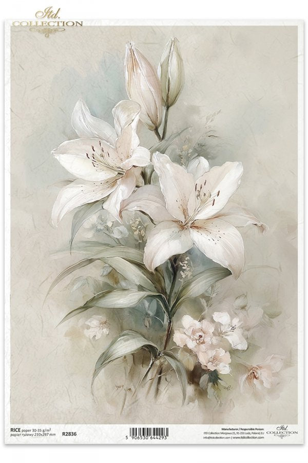 Decoupage Rice Paper - Soft Easter Lilies