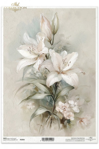 Decoupage Rice Paper - Soft Easter Lilies