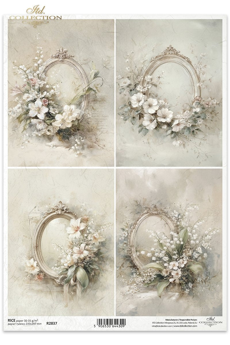 Decoupage Rice Paper - Soft Floral Frames