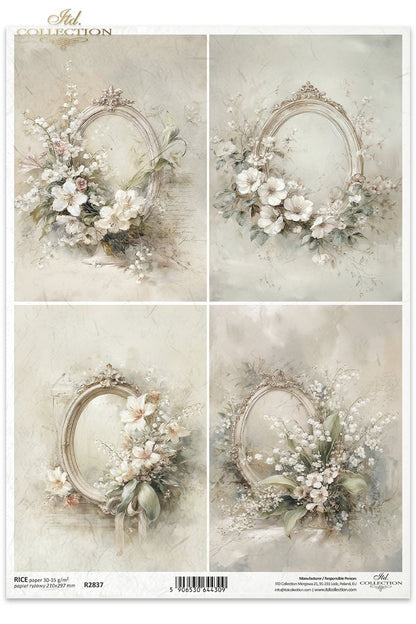 Decoupage Rice Paper - Soft Floral Frames