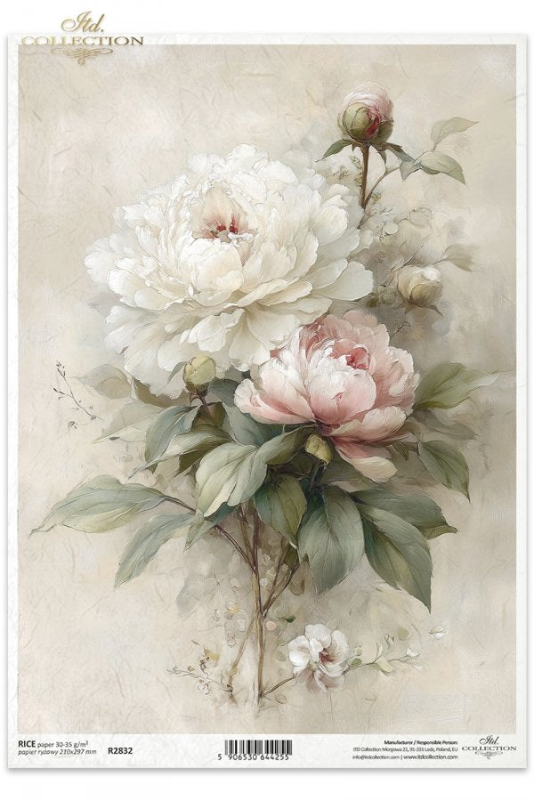 Decoupage Rice Paper - Soft Peonies
