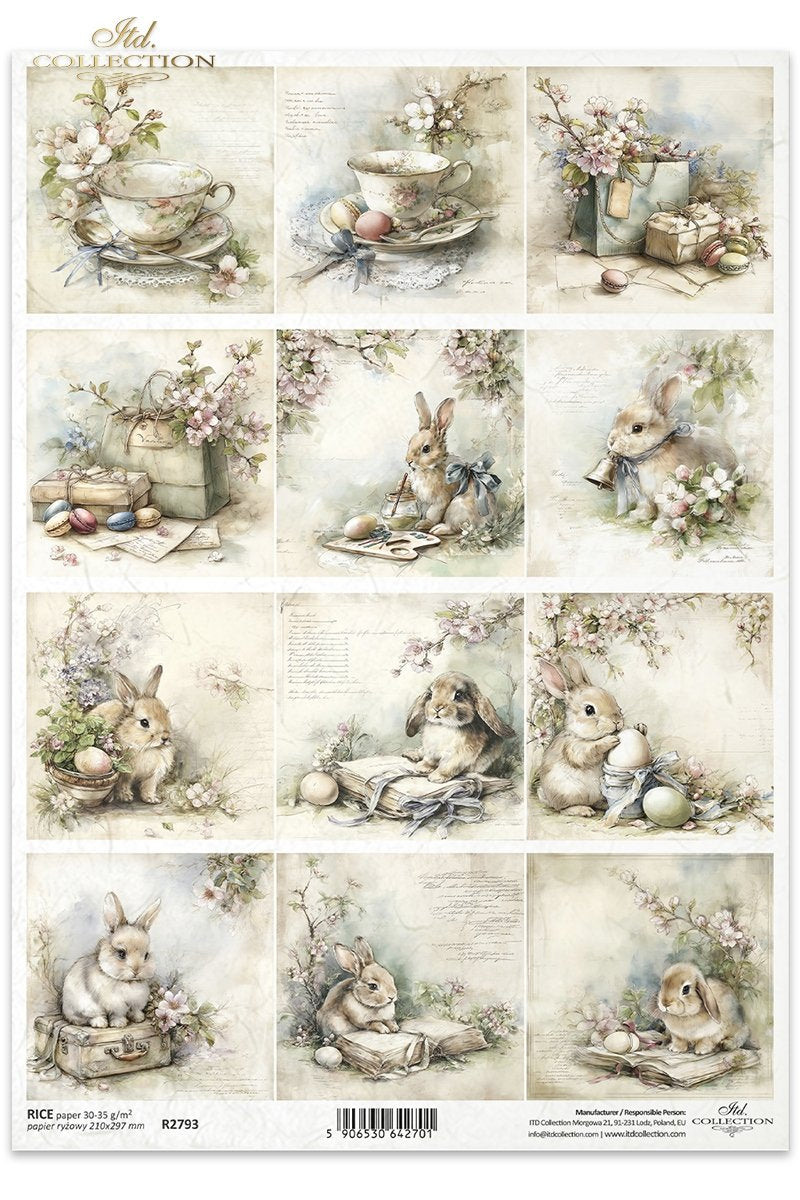 Decoupage Rice Paper - Spring Bunnies Too