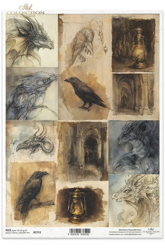 Decoupage Rice Paper - The Dragon and The Raven A4