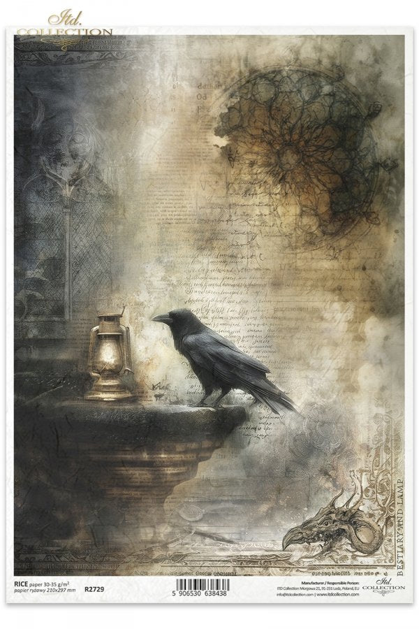 Decoupage Rice Paper - The Lantern and The Raven A4