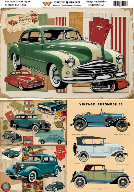 Decoupage Rice Paper - Vintage Automobiles