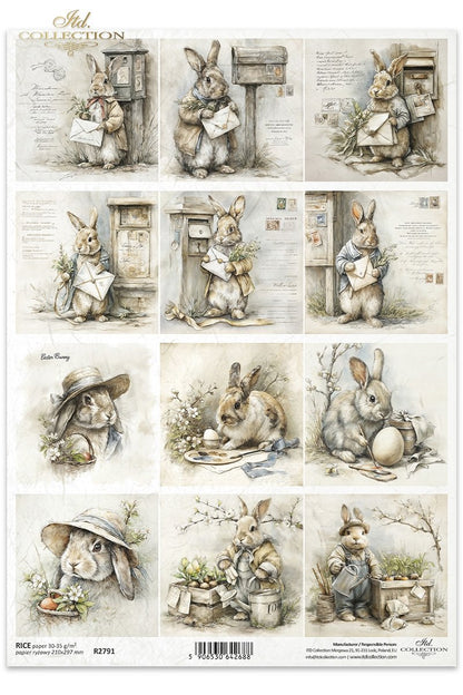 Decoupage Rice Paper - Vintage Bunnies