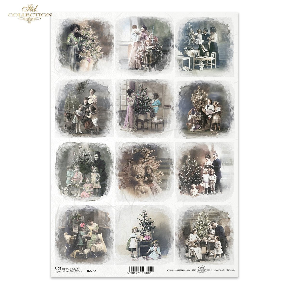 Decoupage Rice Paper - Vintage Christmas Family