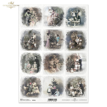 Decoupage Rice Paper - Vintage Christmas Family