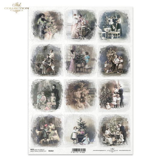 Decoupage Rice Paper - Vintage Christmas Family