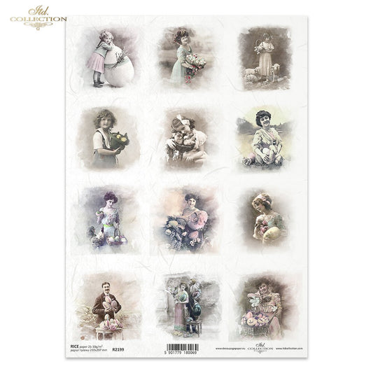 Decoupage Rice Paper - Vintage Easter Portraits