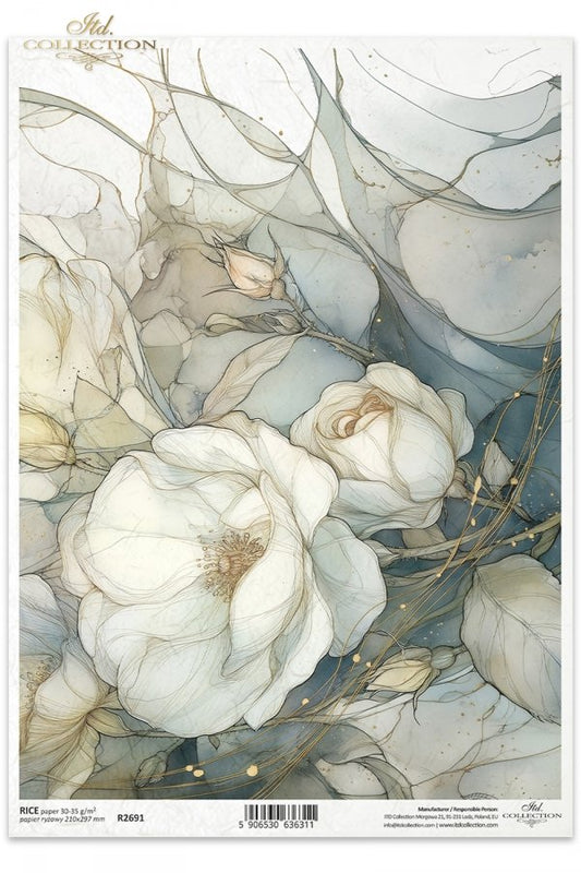 Decoupage Rice Paper - White RosesA4
