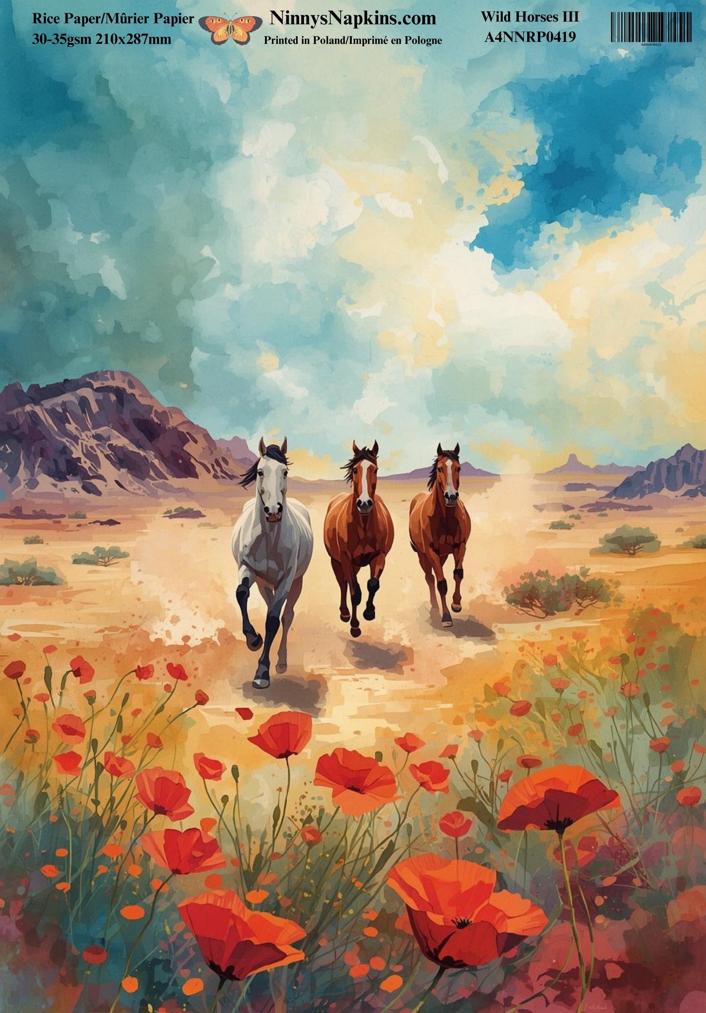 Decoupage Rice Paper - Wild Horses III