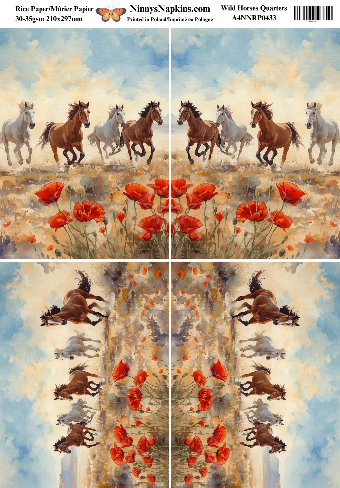 Decoupage Rice Paper - Wild Horses Quarters