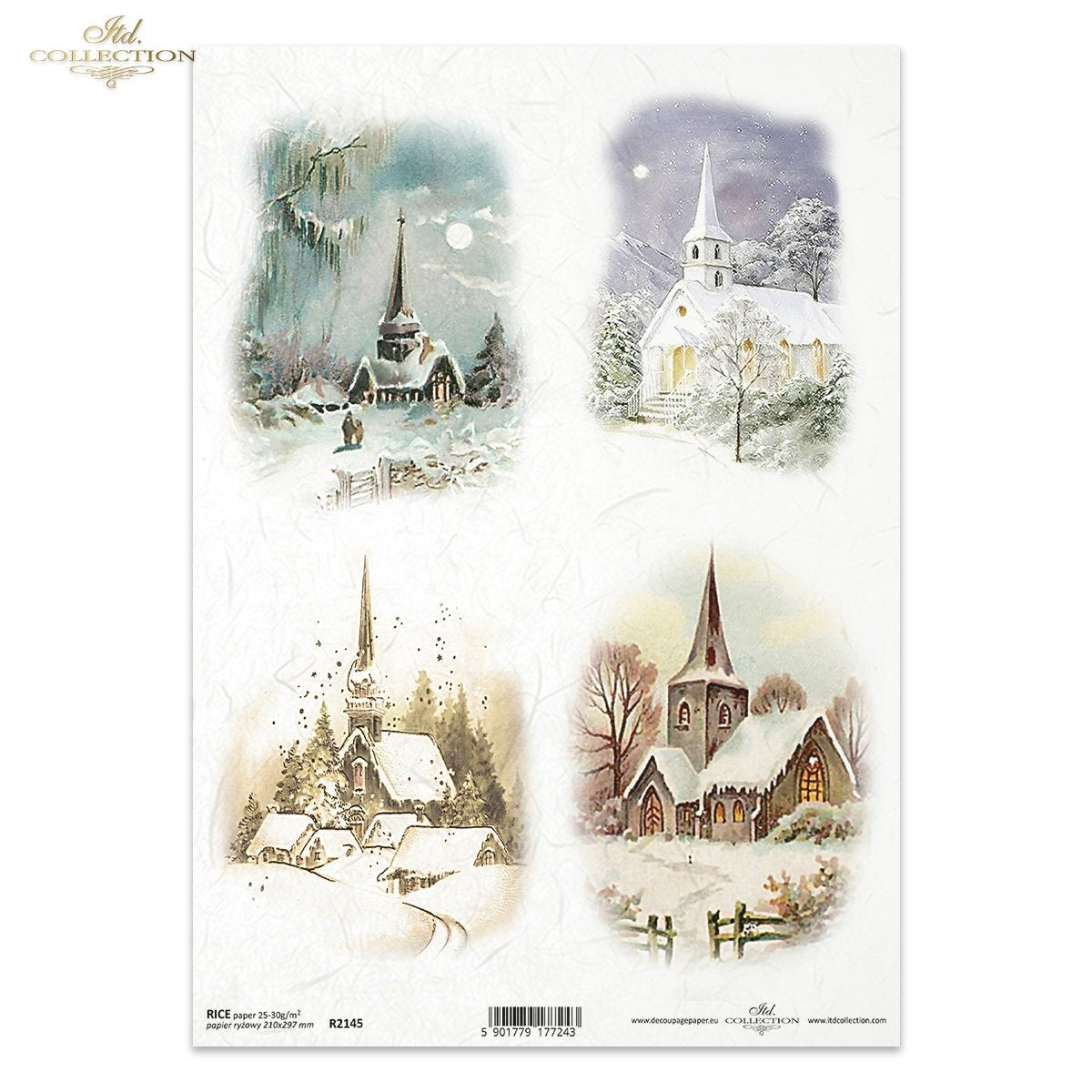 Decoupage Rice Paper - Winter Church Scenes 