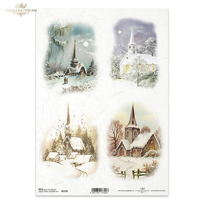 Decoupage Rice Paper - Winter Church Scenes 