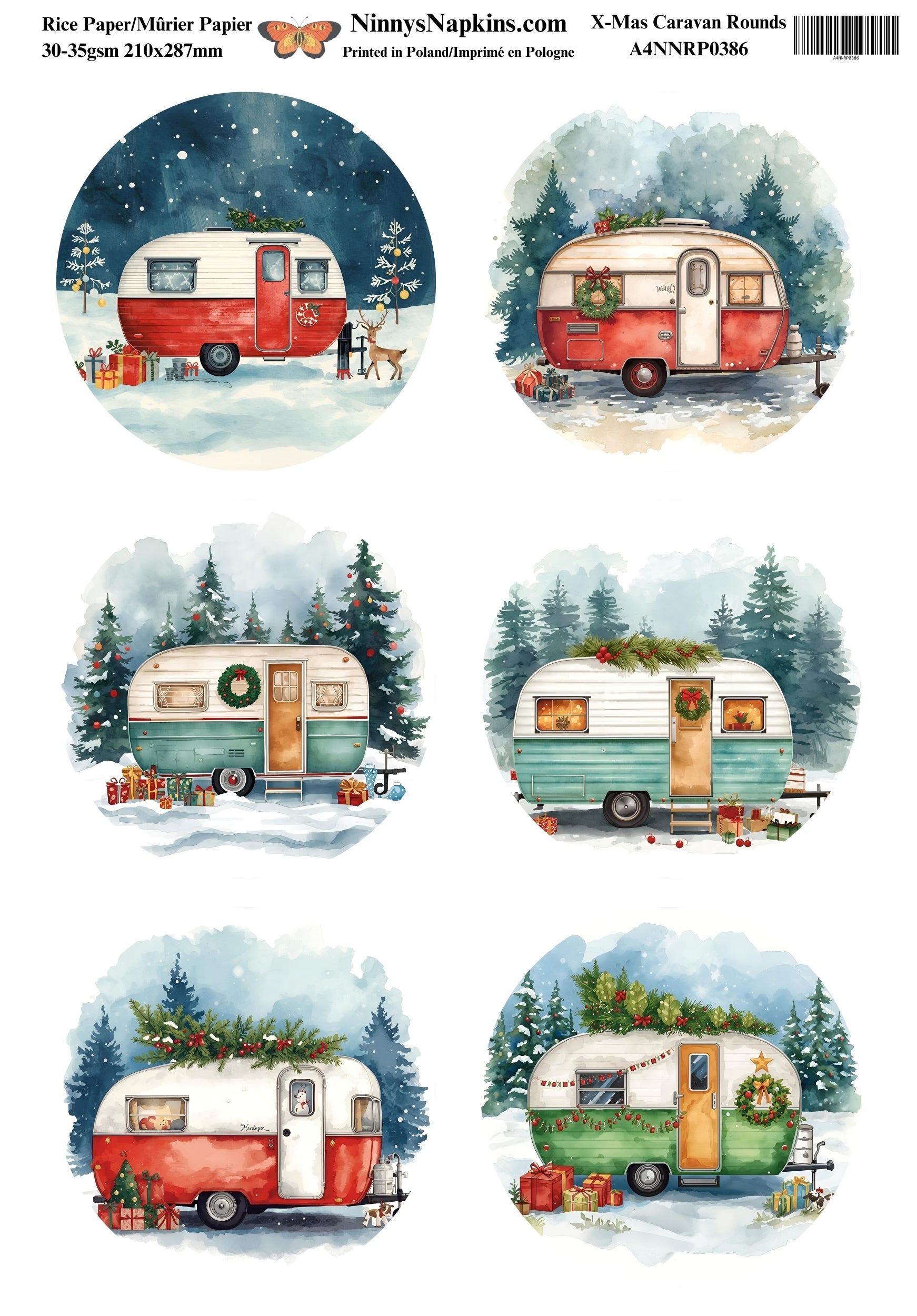 Decoupage Rice Paper - X-Mas Caravan Rounds