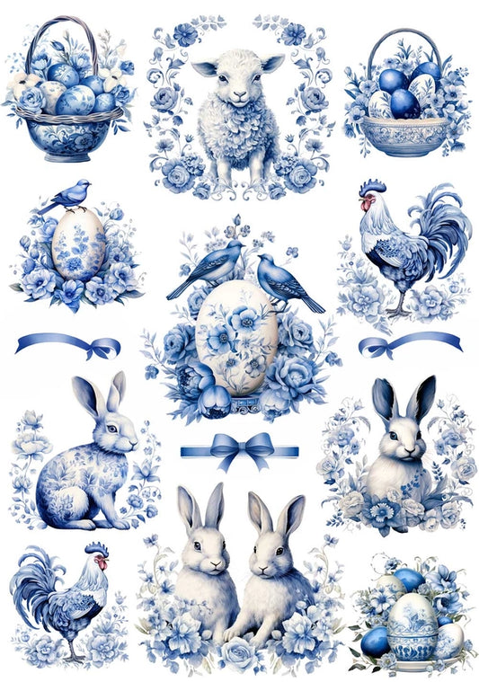 Decoupage Rice Paper A4 - Blue Easter