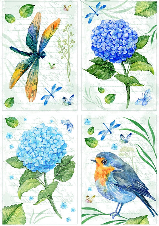 Decoupage Rice Paper A4 - Blue Hydrangea