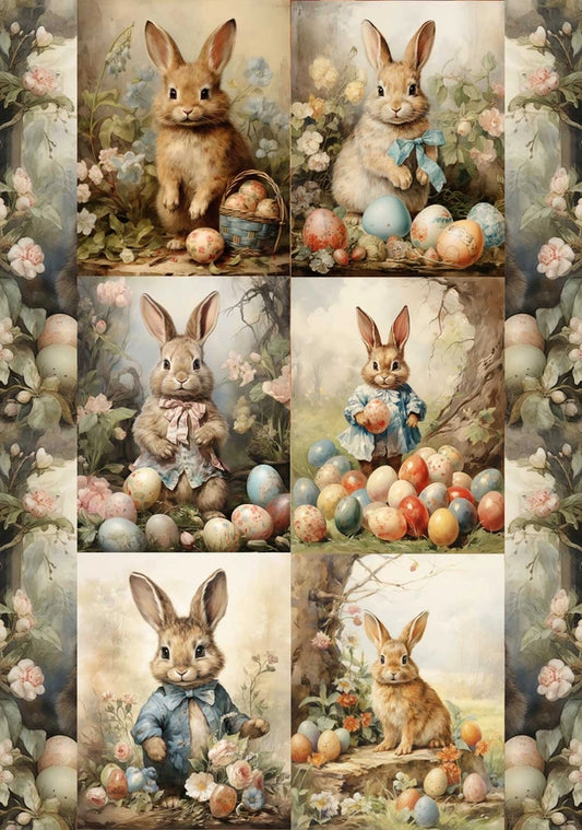 Decoupage Rice Paper A4 - Easter Bunnies Vintage