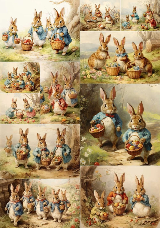 Decoupage Rice Paper A4 - Easter Bunny Family
