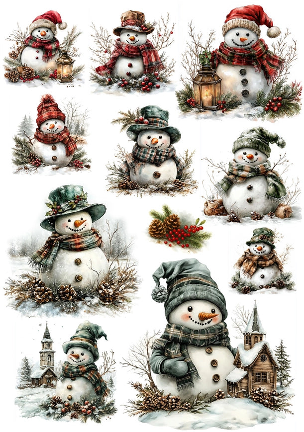 Decoupage Rice Paper A4 - Snowmen