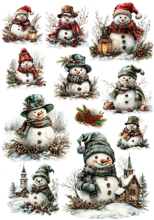 Decoupage Rice Paper A4 - Snowmen