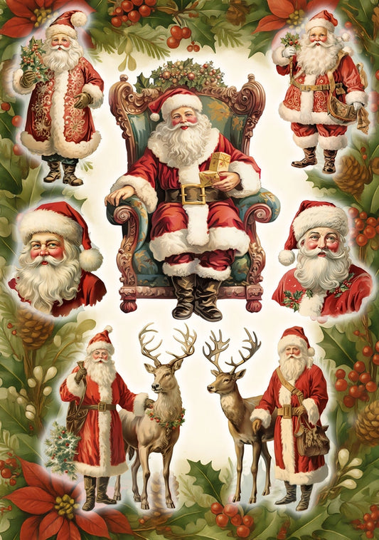 Decoupage Rice Paper A4 - Victorian Santas