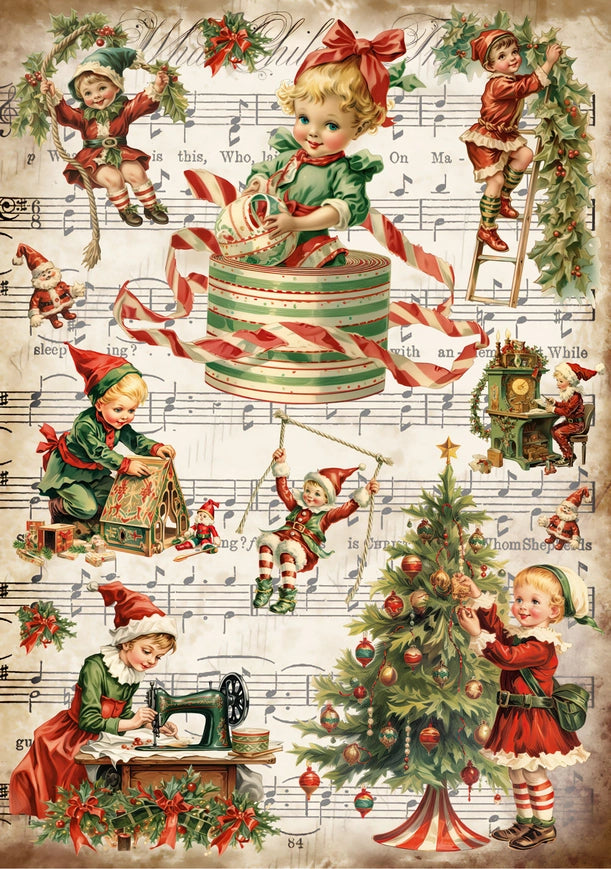 Decoupage Rice Paper A4 - Vintage Elves
