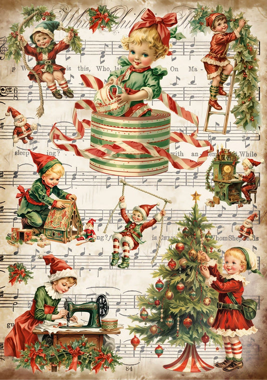 Decoupage Rice Paper A4 - Vintage Elves